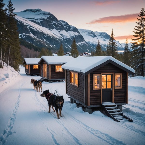 Quels chalets en Norvège offrent des cours de sculpture sur glace et des excursions en traîneau à chiens?